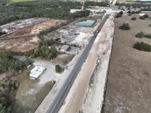 Looking north over US 301 at roadway widening and storm water construction work south of SR 50 (1-13-2026 photo)