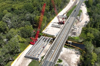 Getting ready to set bridge beams over the Withlacoochee River (8-18-2026 photo)