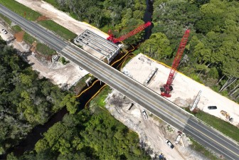 Getting ready to set bridge beams over the Withlacoochee River (8-18-2026 photo)