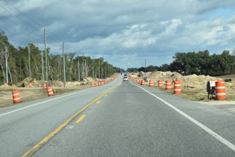 Looking north on US 301 at work on both sides of the road south of SR 50 (1-15-2026 photo)