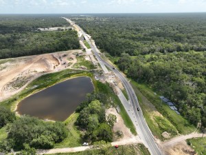 Looking northeast over US 301 at a temporary traffic shift south of the Withlacoochee River  (7-15-2026 photo)