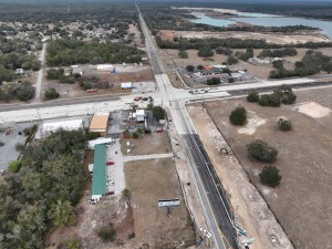 Looking north at a traffic shift on US 301 and road widening work approaching the SR 50 intersection (2-16-2026 photo)