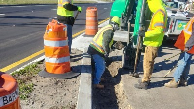 Crew preps for curb and roadway concrete placement (January 2026 photo)