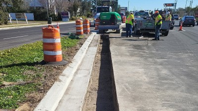 Crew preps for curb and roadway concrete placement (January 2026 photo)