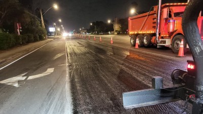 Paving operations along East Bay Drive (April 2026 photo)