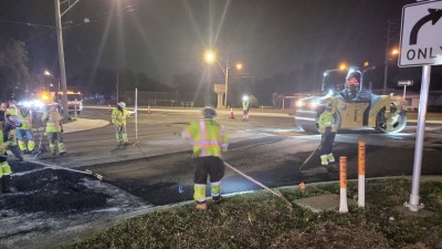 Paving operations continue on East Bay Drive (May 2026 photo)
