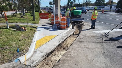 Crew preps for curb and roadway concrete placement (January 2026 photo)