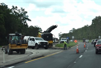 Milling operations are underway with left lanes closed in each direction (7-21-2025 photo)