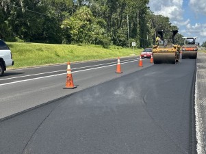 Rolling just-placed asphalt (8-7-2025 photo)