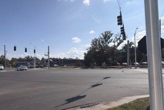 Looking south across SR 44 at the new signals at Gospel Island Road (11/24/2024 photo)