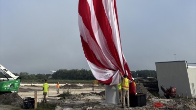 Image of flag installation at future I-4 truck parking facility in Hillsborough County (Photo July 2026)