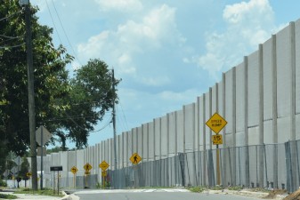 Permanent noise barrier wall is being installed along the west side of I-275 as seen here along 25th Street N (5-21-2026 photo)