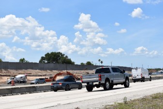 Noise barriers are being installed along the west side of I-275, north of 54th Ave N (5-21-2026 photo)