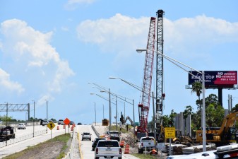 Looking south at the 54th Ave N entrance ramp onto southbound I-275 at work on the west side of I-275 (5-21-2026 photo)