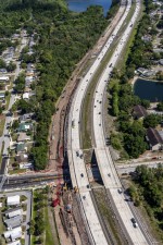 Looking north over I-275 from 62nd Avenue N where bridge widening work is underway (4-15-2026 photo)