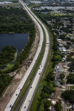 Looking north over I-275 at widening work on the west side between Sawgrass Lake Park and Gandy Blvd.  (7-15-2026 photo)
