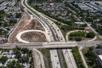 Looking north at reconstruction of the I-275 ramps in the northwest corner of the 54th Ave. N interchange (6-15-2026 photo)