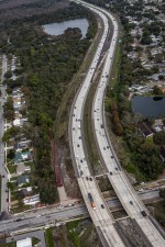 Looking north over I-275 at a crane set up on the north side of 62nd Ave. N for bridge work (1-14-2026 photo)