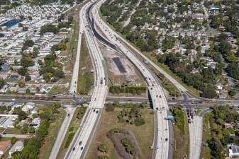 Temporary pavement for future traffic shift in the median north of 38th Avenue N (12-15-2025 photo)