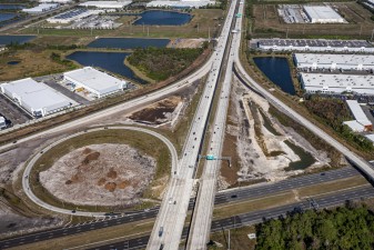 Clearing the interchange area at Gandy Boulevard for storm water ponds and ramp improvements (12-15-2025 photo)
