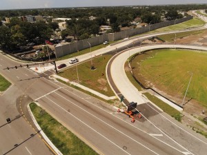 Looking northwest where the southbound I-275 exit and entrance ramps join 54th Avenue N (9-11-2026 photo)