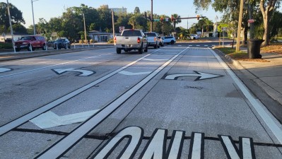 Looking south at repaving of the intersection of Tyrone Blvd and 5th Avenue N (April 2026 photo)