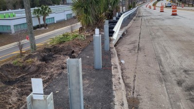 Looking southeast at Tyrone Boulevard guardrail installation (February 2026 photo)
