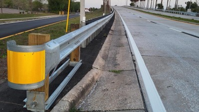 Newly installed guardrail on Tyrone Blvd overpass (March 2026 photo)