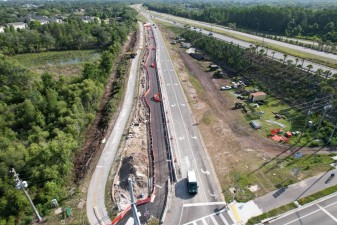 Looking north at the temporary Suncoast Trail alignment next to the SR 589/Suncoast Parkway exit ramp to SR 52 (6-10-2026 photo)
