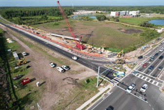 Looking southwest at construction next to the SR 52 entrance ramp onto southbound SR 589/Suncoast Parkway (6-10-2026 photo)