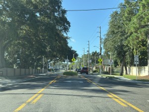 Looking southbound at ALT 19 at new Rectangular Rapid Flashing Beacon (RRFB) mid-block crossings just south of Spring Street (September 2026 Photo)
