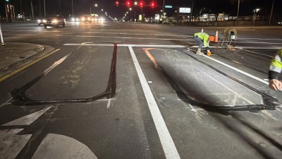 Crews prepare to install conduit for traffic detection (May 2026 Photo)
