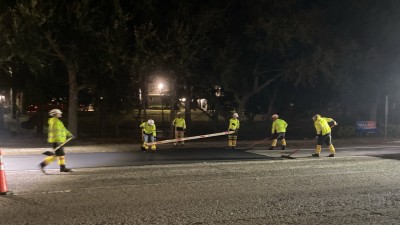 Looking west at paving operations on southbound US 19 (February 2026 photo)
