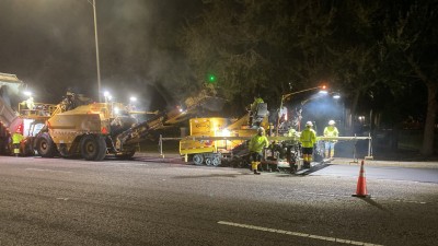 Paving operations on southbound US 19 (February 2026 photo)