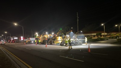 Paving operations on southbound US 19 (February 2026 photo)