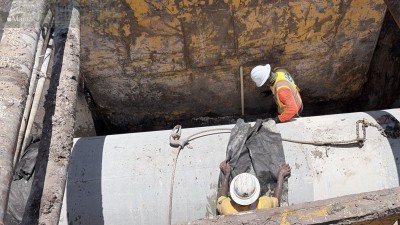 Crews install drainage structure (July 2026 photo)