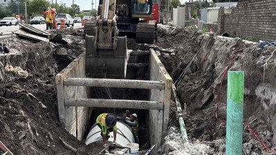 Crews place drainage structure (April 2026 photo)