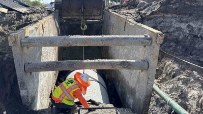 Crews place drainage structure (March 2026 photo)