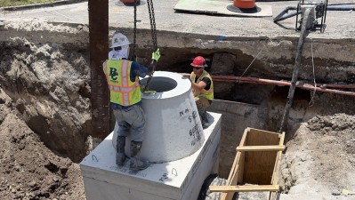 Crews prepare to place drainage structure (May 2026 photo)