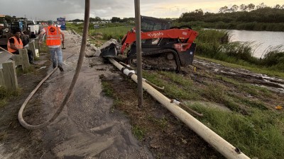 Looking east at Curlew Road as drainage improvements continue (July 2026 photo)