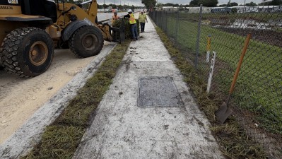 Looking east at SR 586 (Curlew Road) at new sidewalk installed (September 2026 photo)