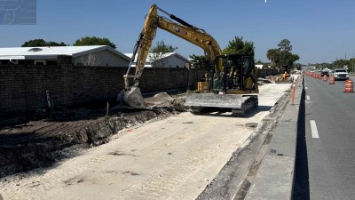 Looking west on Curlew Avenue as crews perform base work (March 2026 photo)