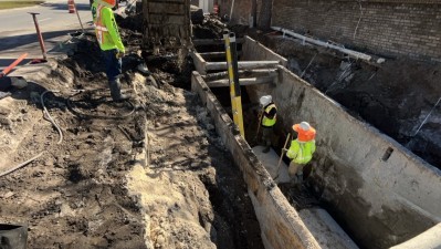 Crews install drainage structure along Curlew Road (January 2026 photo)