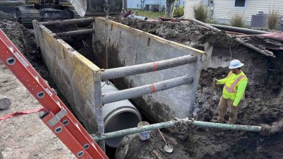 Crews place drainage structure (March 2026 photo)