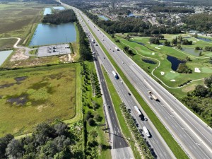 Looking south over the northbound I-75 exit ramp to SR 52 where two lanes now exit I-75 to the ramp (10-15-2026 photo)
