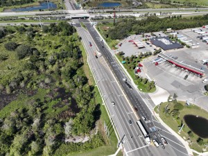 Looking northwest over SR 52 towards I-75 at recent improvements on westbound SR 52 (10-15-2026 photo)