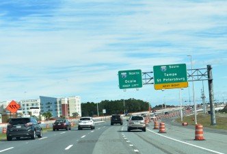 The new exit point from eastbound SR 56 to the entrance ramp onto southbound I-75 is now further to the west (11/22/2021 photo)
