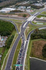 Looking east over SR 56 at the I-75 Diverging Diamond Interchange (12/16/2022 photo)